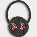 Cherry denim elastic band - black