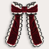 סיכת פפיון קטיפה בסיומת תחרה - בורדו