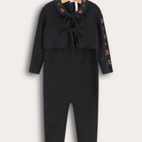 סט אוברול וקרדיגן סריג - שחור