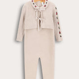 סט אוברול וקרדיגן סריג - אבן