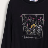 Ribbed knit shirt with print - black
