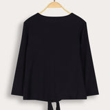 Ribbed knit shirt with print - black