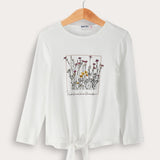 Ribbed knit shirt with print - beige