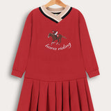 שמלת קפלים עם פתח ריב - אדום