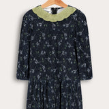 שמלת קטיפה עם הדפס - שחור