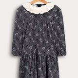 שמלת קטיפה עם הדפס - אבן