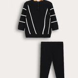 Striped knit set - black