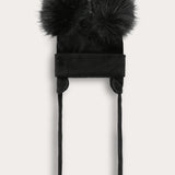 כובע גרב עם פונפונים - שחור