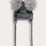 כובע גרב עם פונפונים - אפור