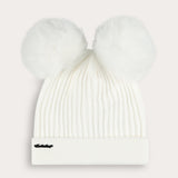 כובע ריב עם שני פונפונים - לבן