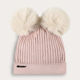 כובע ריב עם שני פונפונים - ורוד