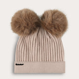 כובע ריב עם שני פונפונים - בז'