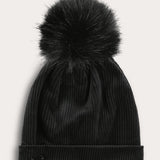 כובע קורדרוי עם פונפון - שחור