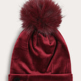 כובע קורדרוי עם פונפון - בורדו