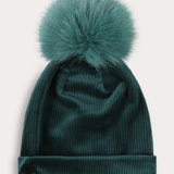 כובע קורדרוי עם פונפון - ירוק