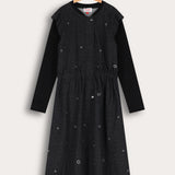 שמלת נקודות עם כיווצים - שחור