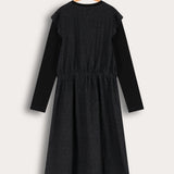 שמלת נקודות עם כיווצים - שחור