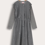 שמלת נקודות עם כיווצים - אפור