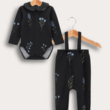 סט בייבי בהדפס בוטני - שחור עלים