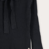 סוודר ריב בשילוב סרט - שחור