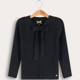 סוודר ריב בשילוב סרט - שחור