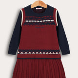 שמלת סריג עם דוגמה - בורדו