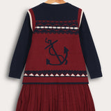 שמלת סריג עם דוגמה - בורדו