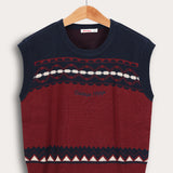 אפודת סריג בדוגמה גיאומטרית - בורדו