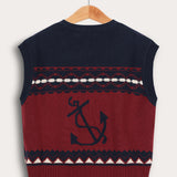 אפודת סריג בדוגמה גיאומטרית - בורדו