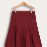 חצאית סריג עם קפלים - בורדו