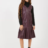 שמלת סרפן דמוי עור - בורדו