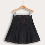 חצאית ג'ינס קפלים - שחור