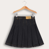 חצאית ג'ינס קפלים - שחור