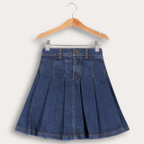 חצאית ג'ינס קפלים - כחול