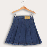 חצאית ג'ינס קפלים - כחול