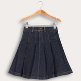 חצאית ג'ינס קפלים - נייבי