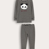 סט פיג'מת פסים פנדה - שחור