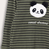סט פיג'מת פסים פנדה - זית