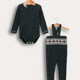 סט סרבל ובגד גוף - ירוק