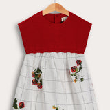 אוברול משבצות בשילוב סריג - אדום