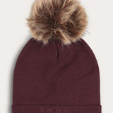 כובע לוגו עם פונפון פרווה - בורדו