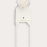 כובע אוזניים עם פונפון - שמנת