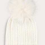 כובע עם פונפון פרווה - שמנת