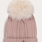 כובע עם פונפון פרווה - ורוד