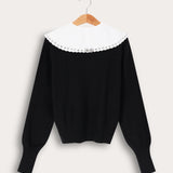 חולצת סריג עם צווארון קשירה - שחור