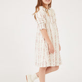 שמלה עם צווארון תחרה - ורוד