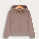 French Girls Hoodie with Fur - MOCHA