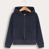 French Girls Hoodie with Fur - Navy