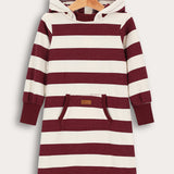 שמלת פסים עם קפוצ'ון - בורדו
