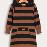 שמלת פסים עם קפוצ'ון - קאמל